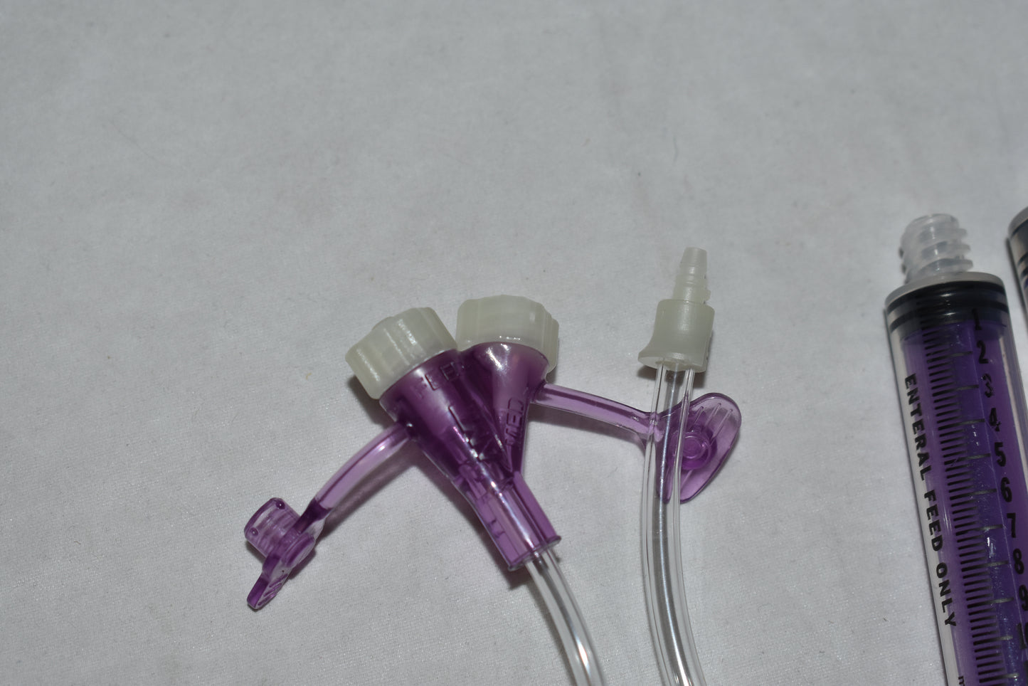 Mini One 12" Dual ENFit Y & Bolus Right Angle Extension ENFit Feeding Set + 12ml & 35ml ENFit oral syringes