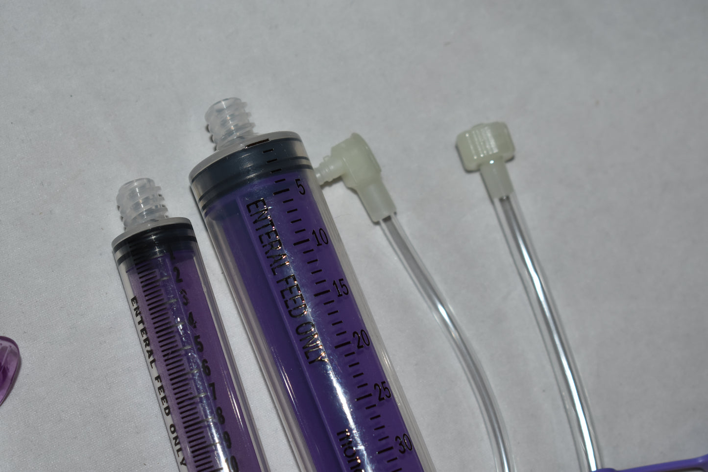 Mini One 12" Dual ENFit Y & Bolus Right Angle Extension ENFit Feeding Set + 12ml & 35ml ENFit oral syringes