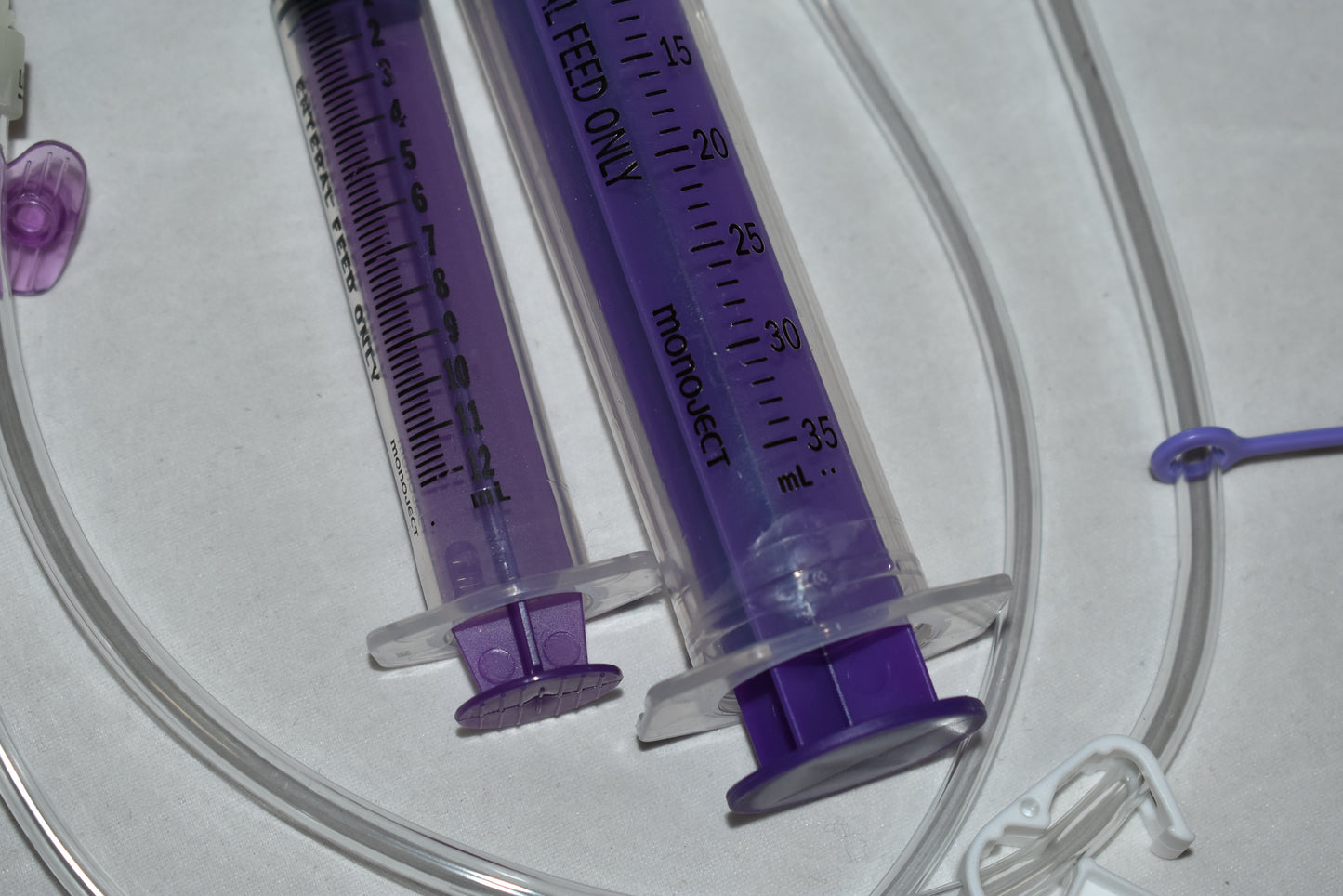Mini One 12" Dual ENFit Y & Bolus Right Angle Extension ENFit Feeding Set + 12ml & 35ml ENFit oral syringes