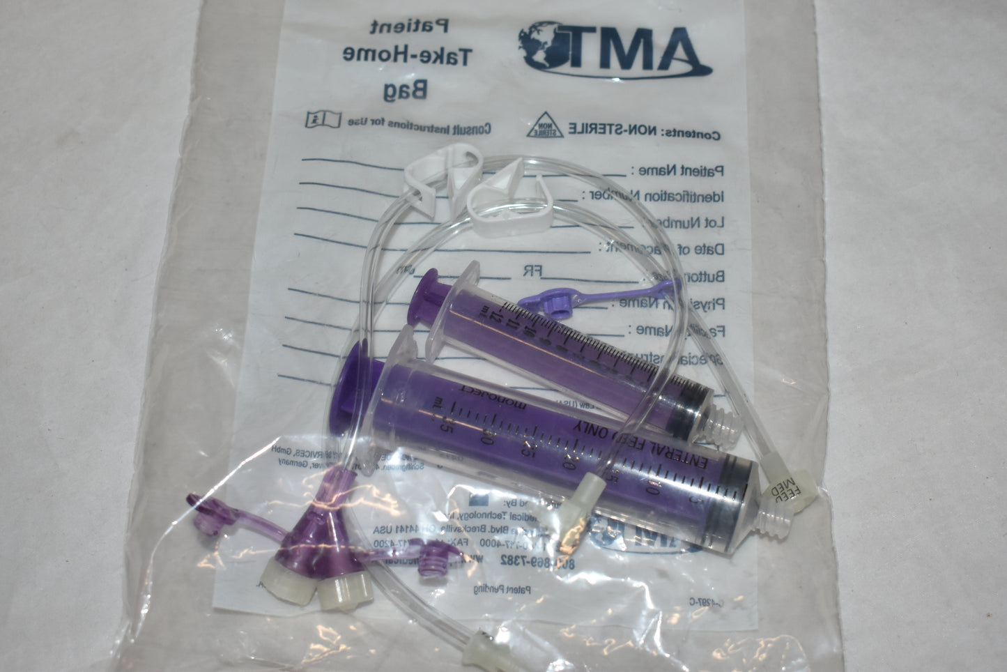 Mini One 12" Dual ENFit Y & Bolus Right Angle Extension ENFit Feeding Set + 12ml & 35ml ENFit oral syringes