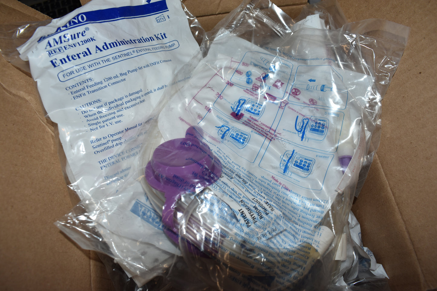 12x Sentinel AMSure Enteral Feeding Bag Pump Set, 1200 mL, with ENFit & Transition Connectors REF #ENF1200K - OOD