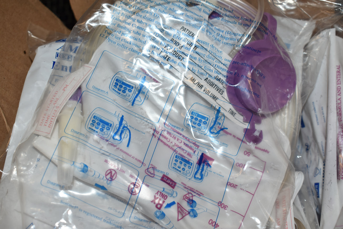 12x Sentinel AMSure Enteral Feeding Bag Pump Set, 1200 mL, with ENFit & Transition Connectors REF #ENF1200K - OOD