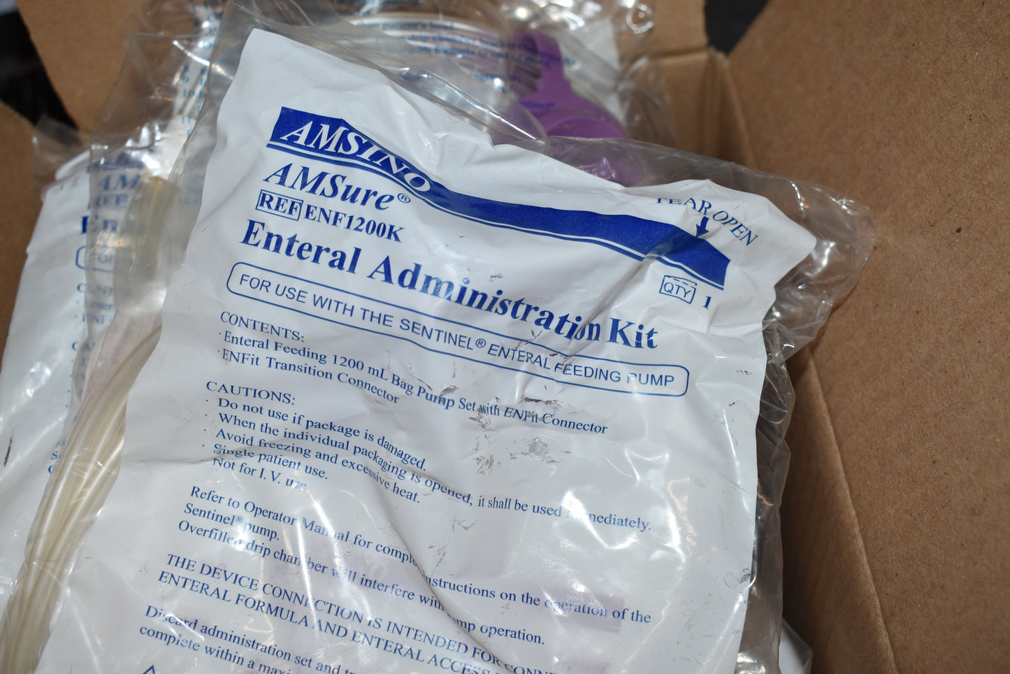 12x Sentinel AMSure Enteral Feeding Bag Pump Set, 1200 mL, with ENFit & Transition Connectors REF #ENF1200K - OOD