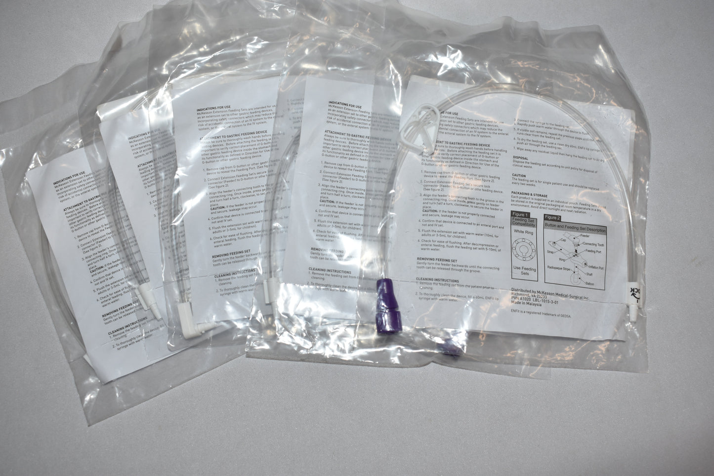 5x McKesson G-Tube 12" Bolus Extension single Enfit port, straight 194-0123-12 - OOD