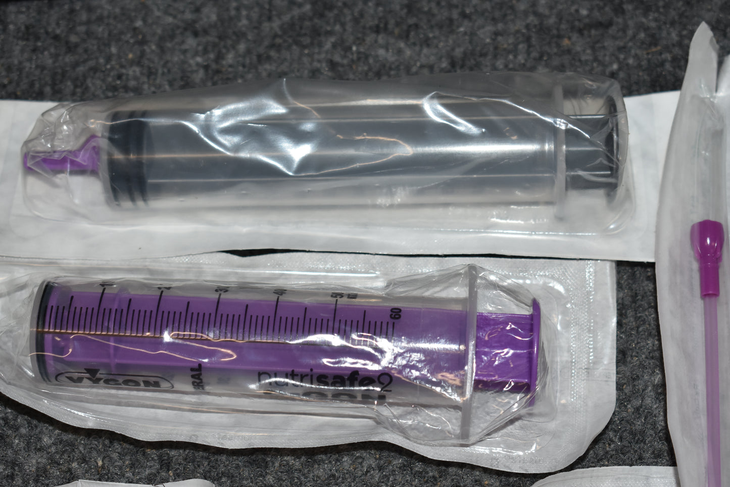 VYGON Nutrisafe2 feeding systems for neonates / preemies lot of Sampling Straws, 60cc Syringes, 6Fr NG tubes