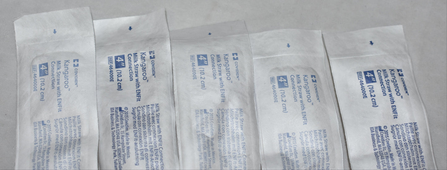 10x Covidian Kangaroo 4" & 5" Milk Straws with ENFit Connections REF 464000E & 461000E - OOD