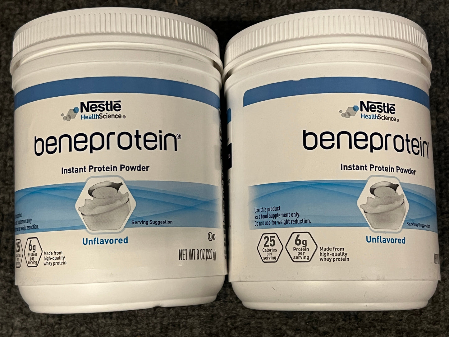 Two containers of Nestle beneprotein Instant Protein Powder