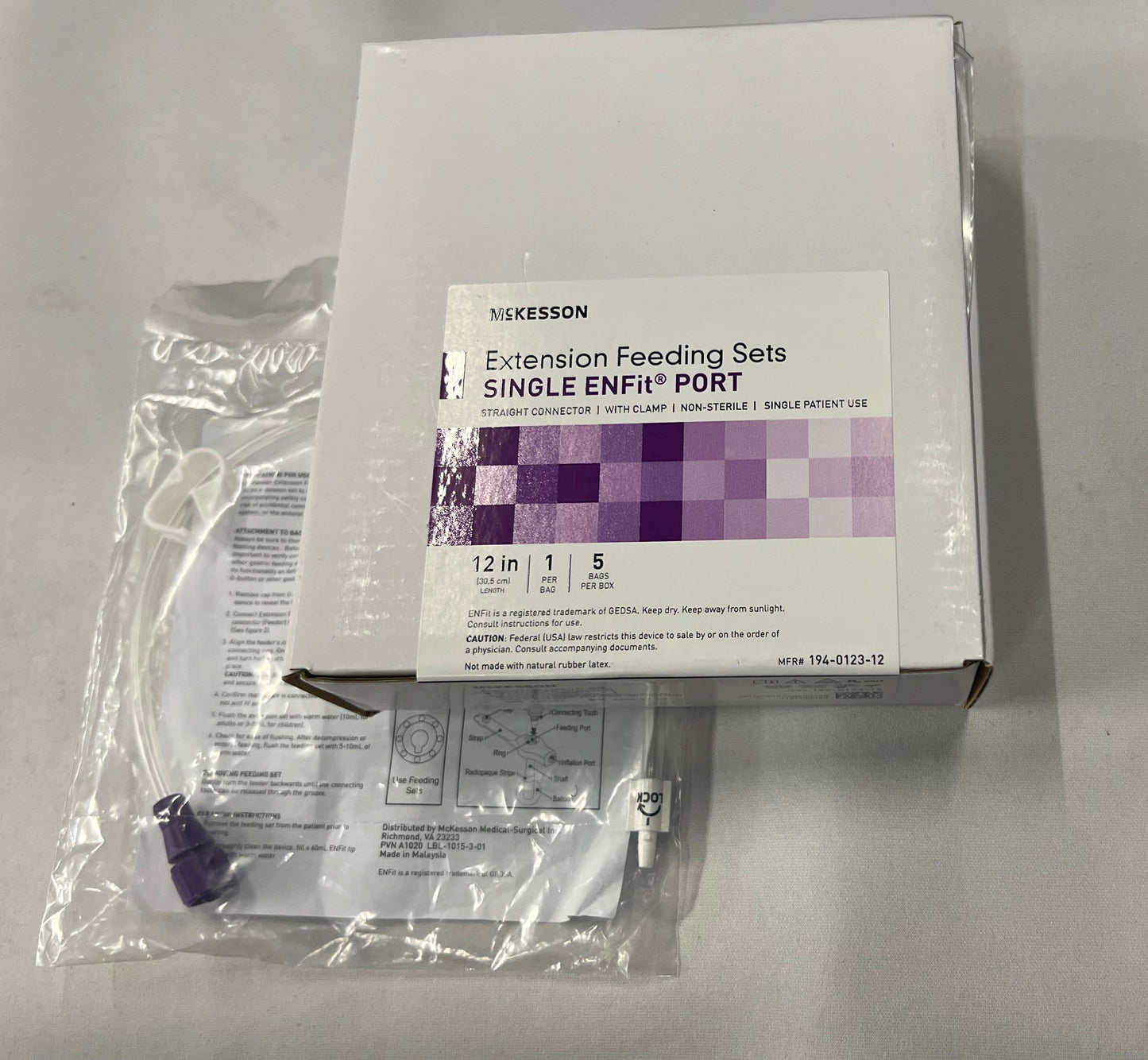 5x McKesson G-Tube 12" Bolus Extension single Enfit port, straight 194-0123-12 - OOD