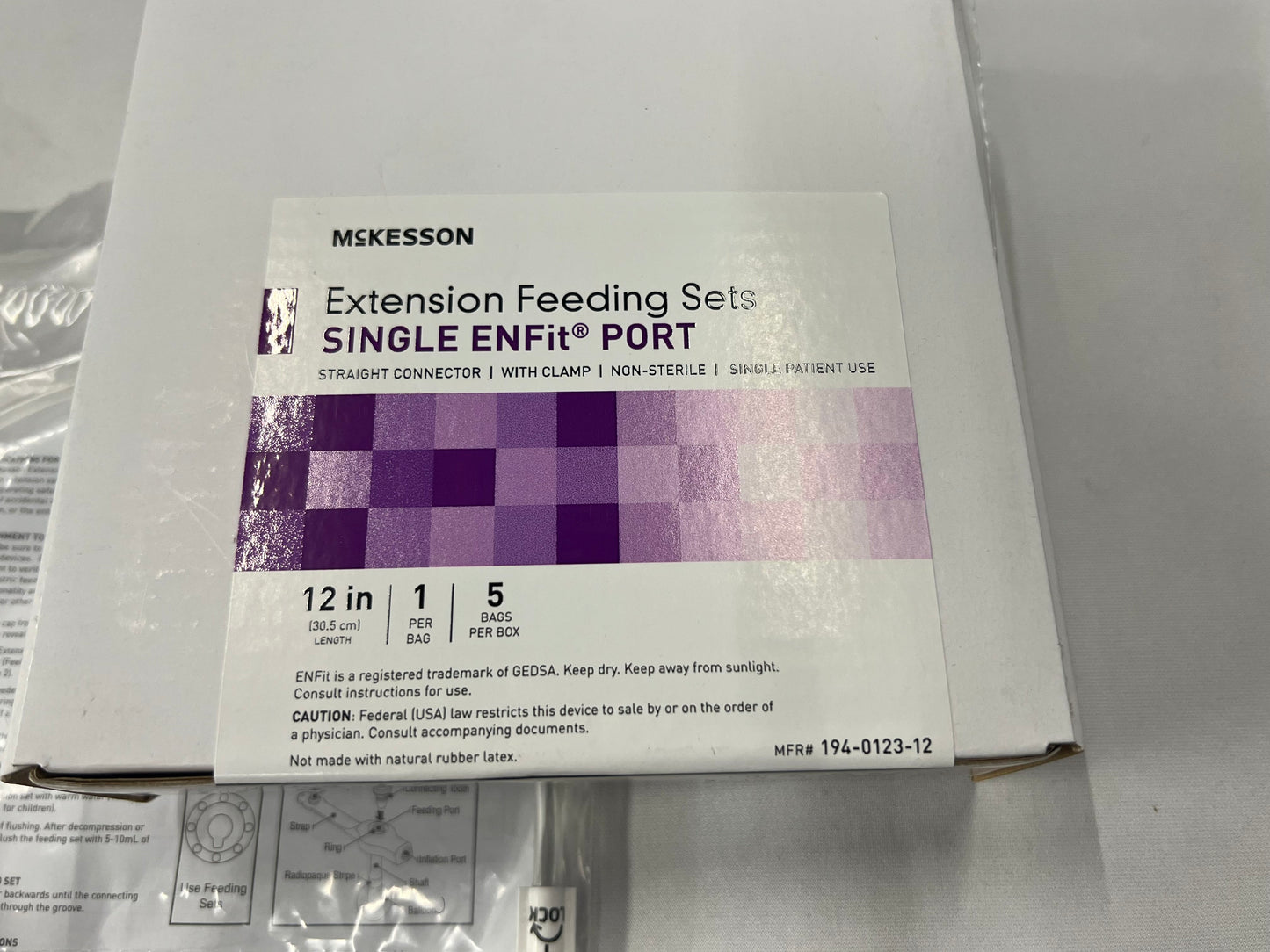 5x McKesson G-Tube 12" Bolus Extension single Enfit port, straight 194-0123-12 - OOD