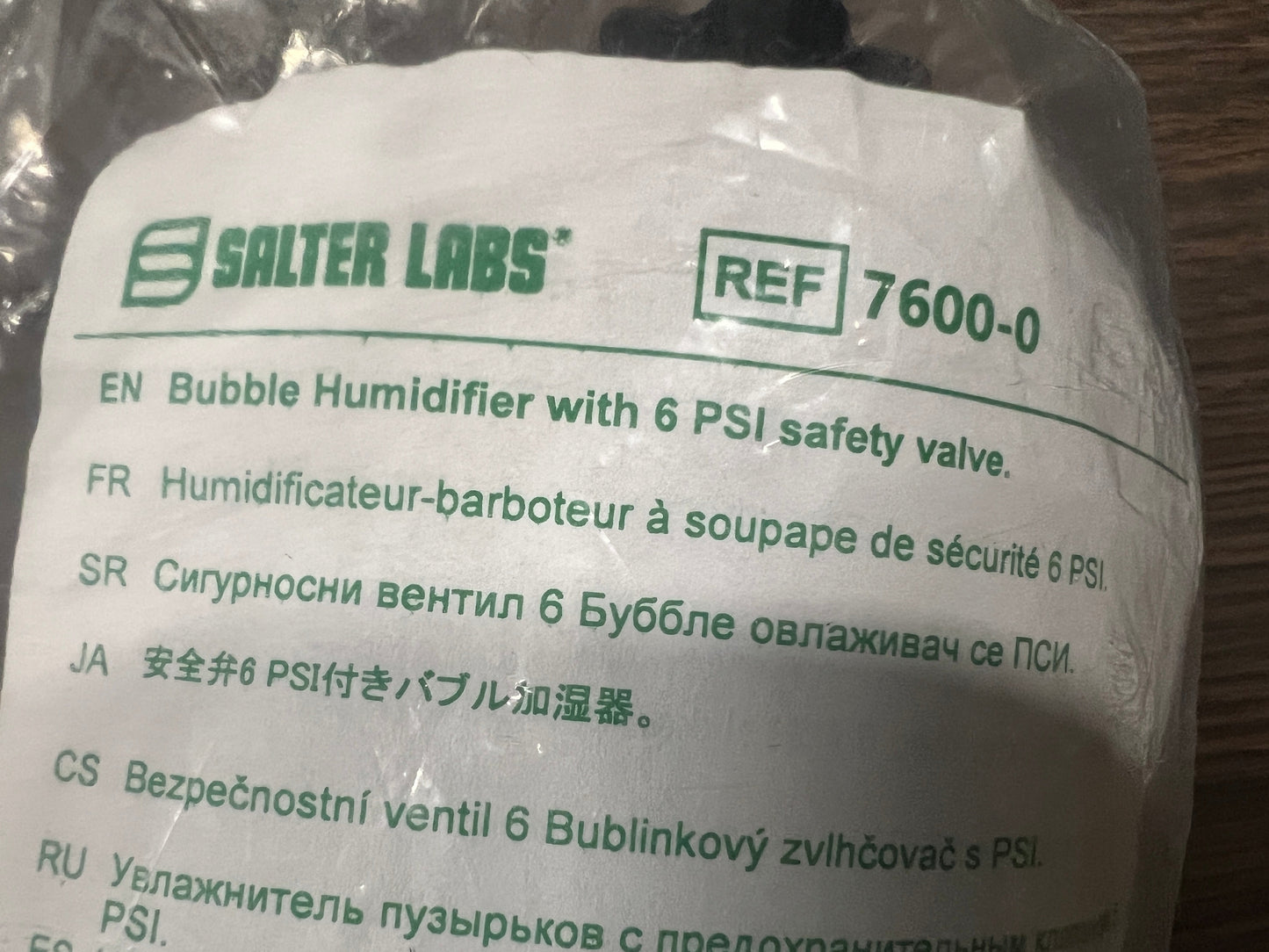 Salter Labs 6 PSI Low Flow 350cc Bubble Humidifier REF 7600-0 Black Lid - 1 Unit - Exp 2028