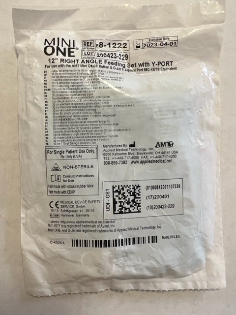 Mini One 12" Right Angle Extension Clear Y-Port Legacy Feeding Set - 8-1222 - OOD - Choose A Date