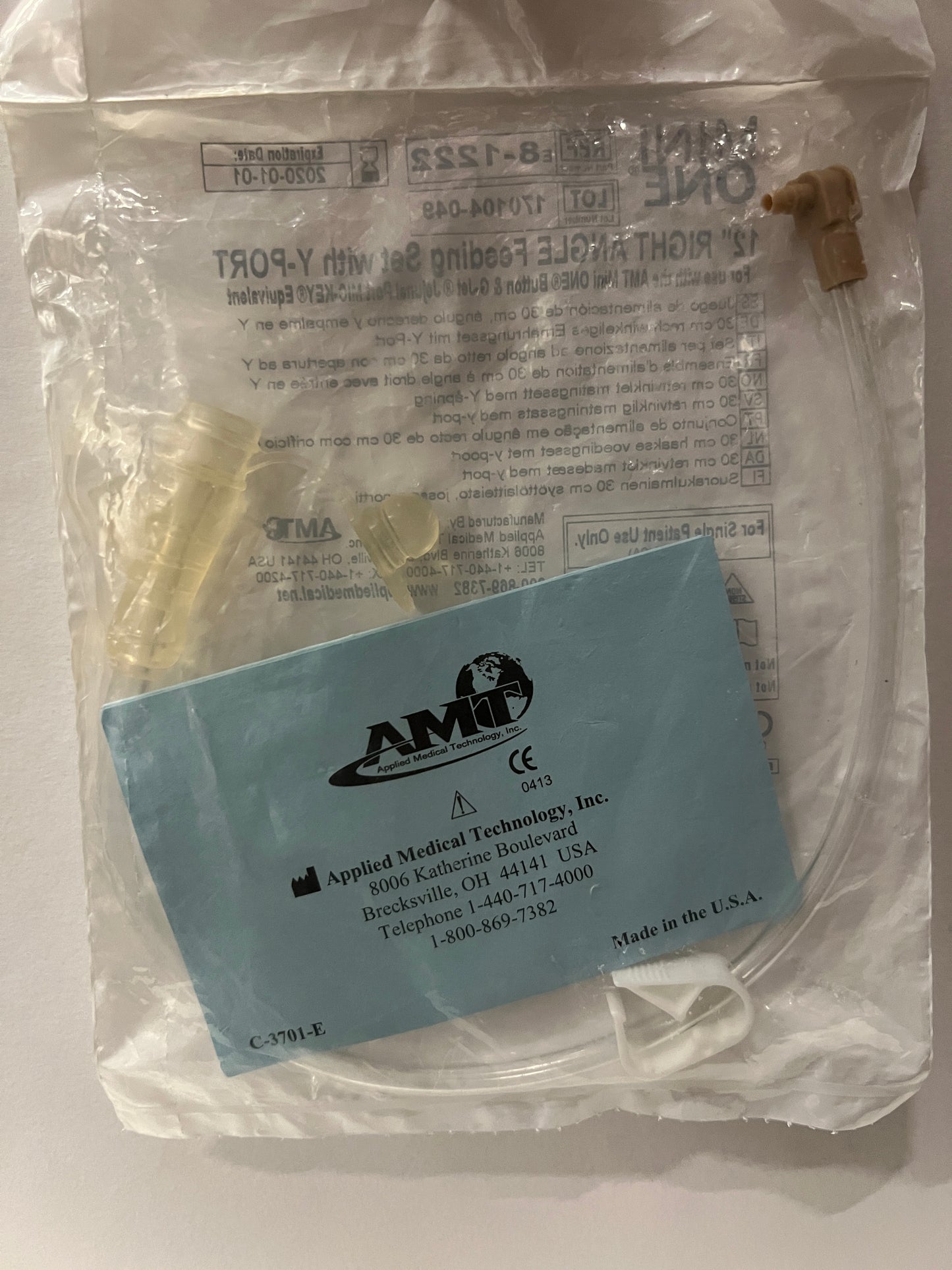 Mini One 12" Right Angle Extension Clear Y-Port Legacy Feeding Set - 8-1222 - OOD - Choose A Date