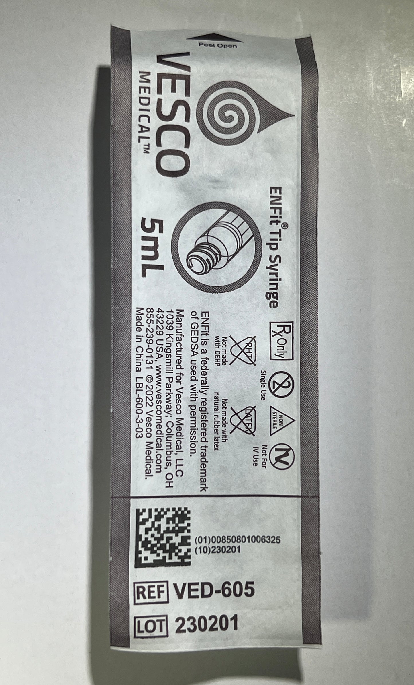 5ml Vesco ENFIT Syringes VED-605 / VED-605EO - 8x - IN DATE