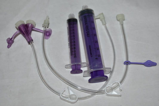 Mini One 12" Dual ENFit Y & Bolus Right Angle Extension ENFit Feeding Set + 12ml & 35ml ENFit oral syringes