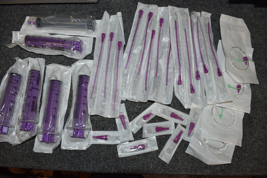 VYGON Nutrisafe2 feeding systems for neonates / preemies lot of Sampling Straws, 60cc Syringes, 6Fr NG tubes