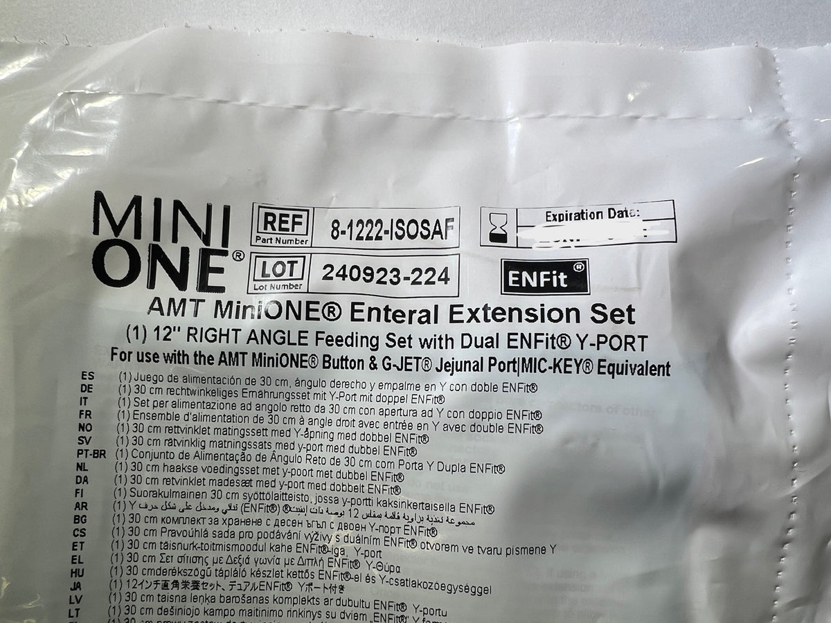 Mini One 12" Right Angle Extension Dual ENFit Y-Port XL Feeding Set - 8 ...