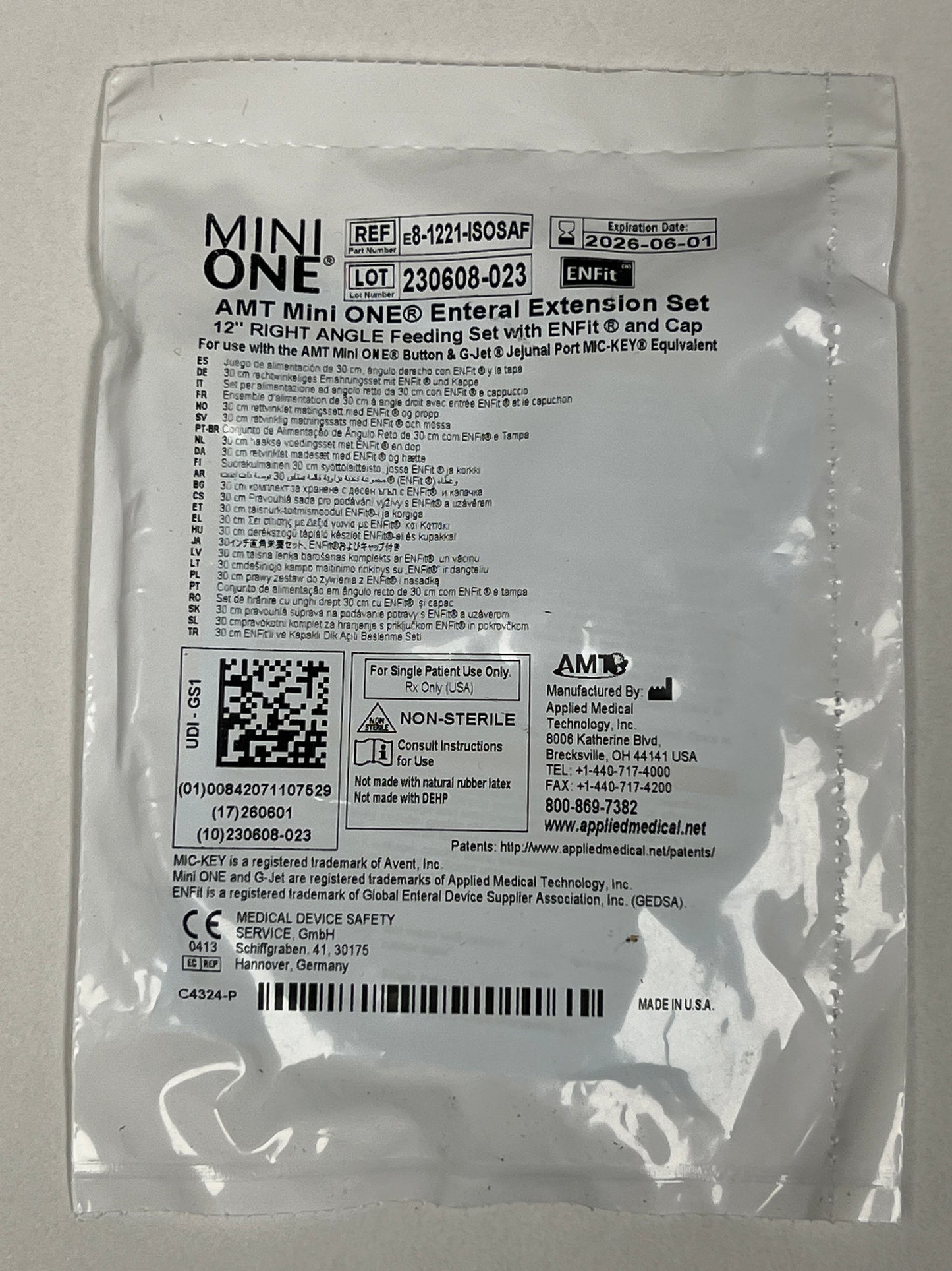 Mini One 12" Bolus Straight Extension Single Port ENFit Feeding Set - 8-1211-ISOSAF - 1 Unit - Choose A Date