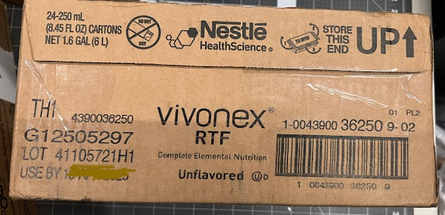 Vivonex RTF - Unflavored - Adult Complete Nutrition - Nestle - 24 cartons - in date