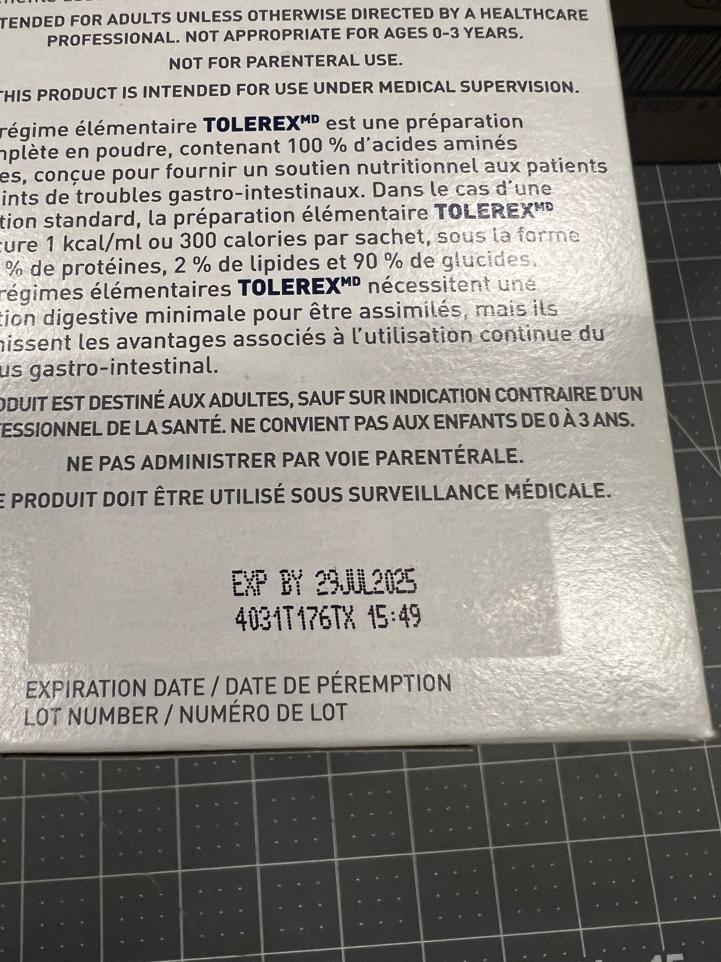 Nestle Tolerex - Elemental Powder Packets - Unflavored - In Date - July 2025