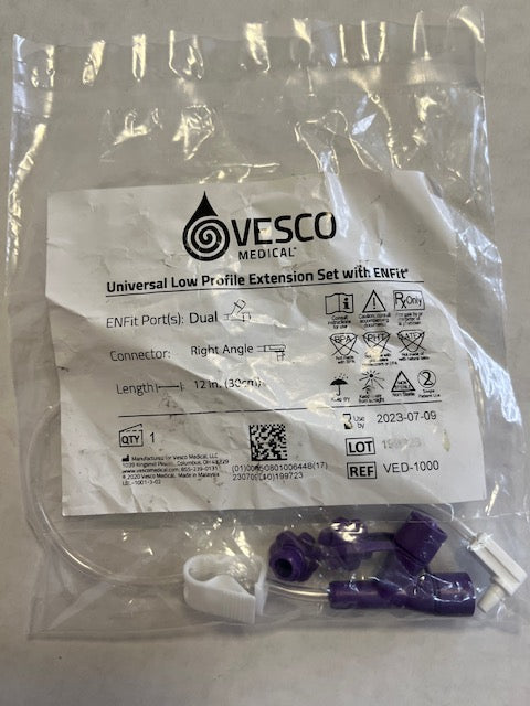 Vesco G-Tube Extension 12" Right Angle Y port ENFit VED-1000 - OOD