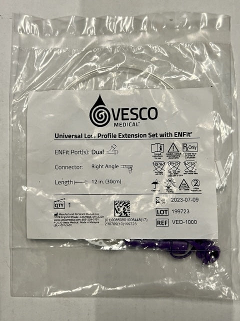 Vesco G-Tube Extension 12" Right Angle Y port ENFit VED-1000 - OOD