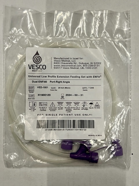 Vesco G-Tube Extension 24" Right Angle Y port ENFit VED-1001 - OOD