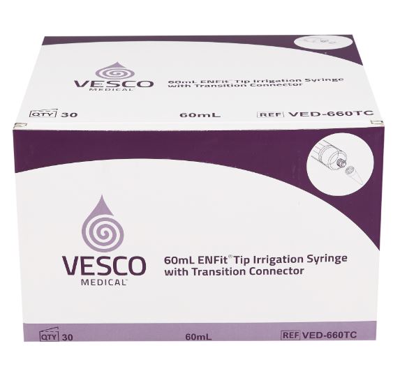 60cc / 60ml ENFIT Syringe with TRN Adapter Vesco VED-660TC - IN DATE