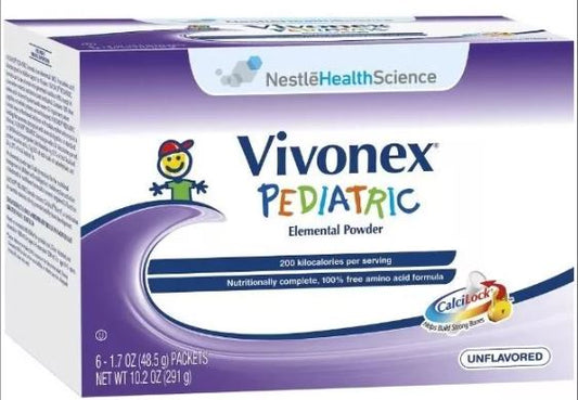 Estuche de 6 paquetes de polvo pediátrico Elemental Vivonex de Nestlé (1 caja) sin sabor - OOD